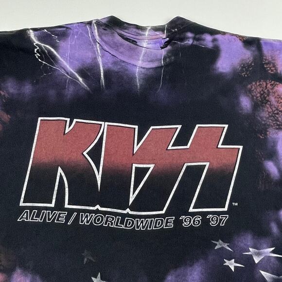 Vintage Kiss Alive Worldwide Tour 96/97 90s Tie Dye All Over Print Shirt Size XL - Picture 7 of 10